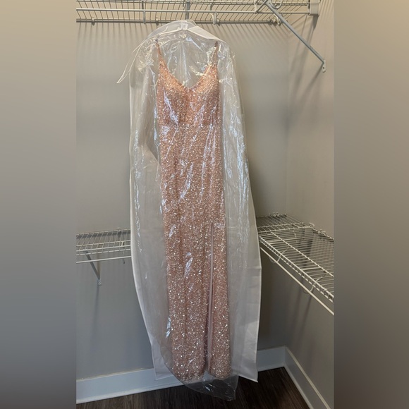 Cecilia Couture - 2124 Scoop Sequined Column Long Dress color pink - Picture 1 of 3